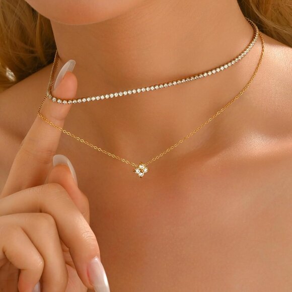 ⚡JotCa 18K Gold Plated 3mm Tennis Necklace Simulated Diamond Choker for Women - Picture 2 of 7